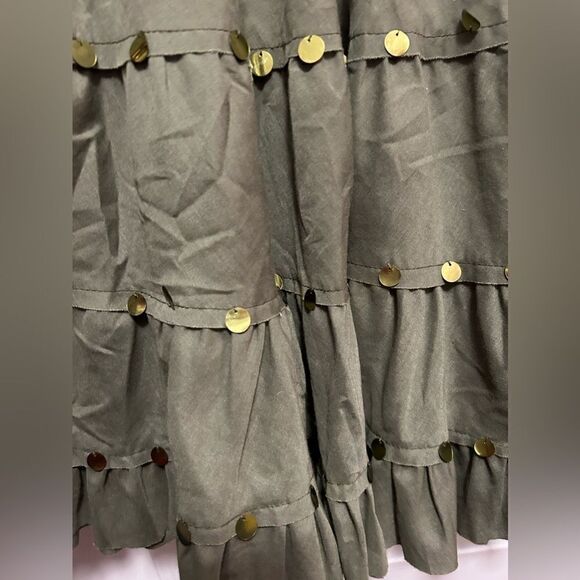 L'Pogee tiered maxi Ruffle Skirt Size medium NWT olive green boho gypsy festival - Picture 9 of 16
